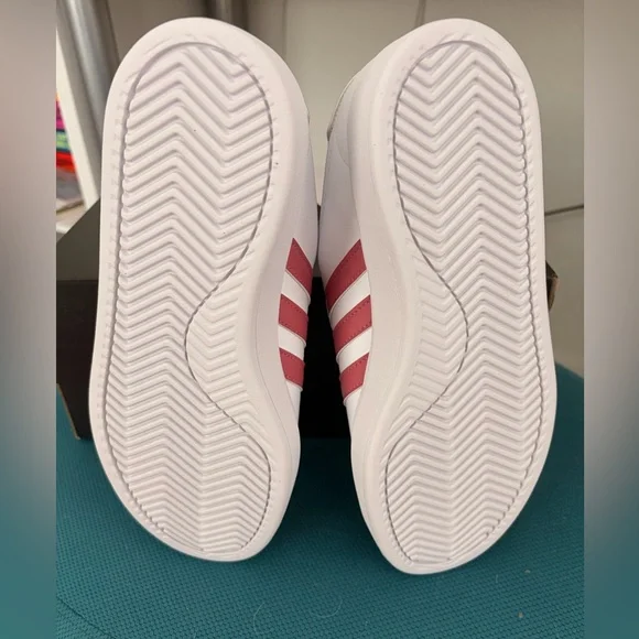 adidas White Sneakers with Pink Three-Stripes - Picture 4 of 6